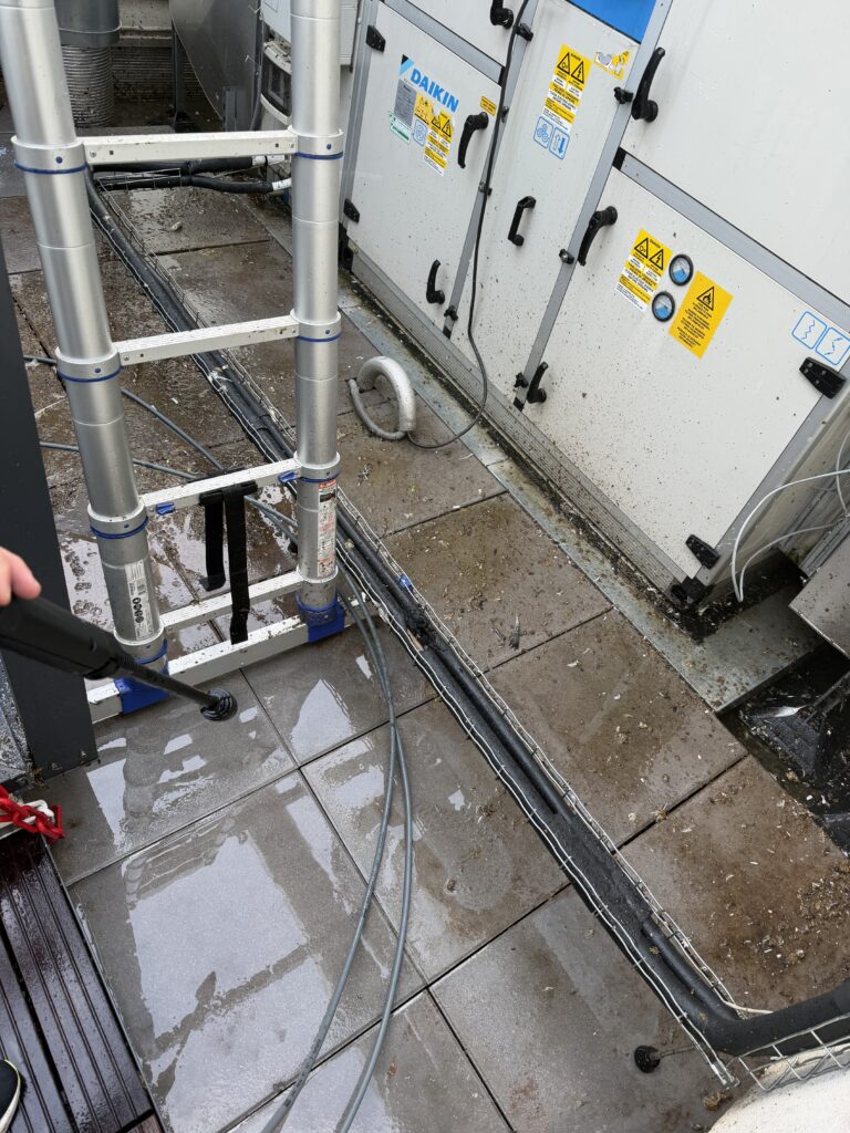 Pose anti pigeon et nettoyage , immeuble Paris, avec un cordiste