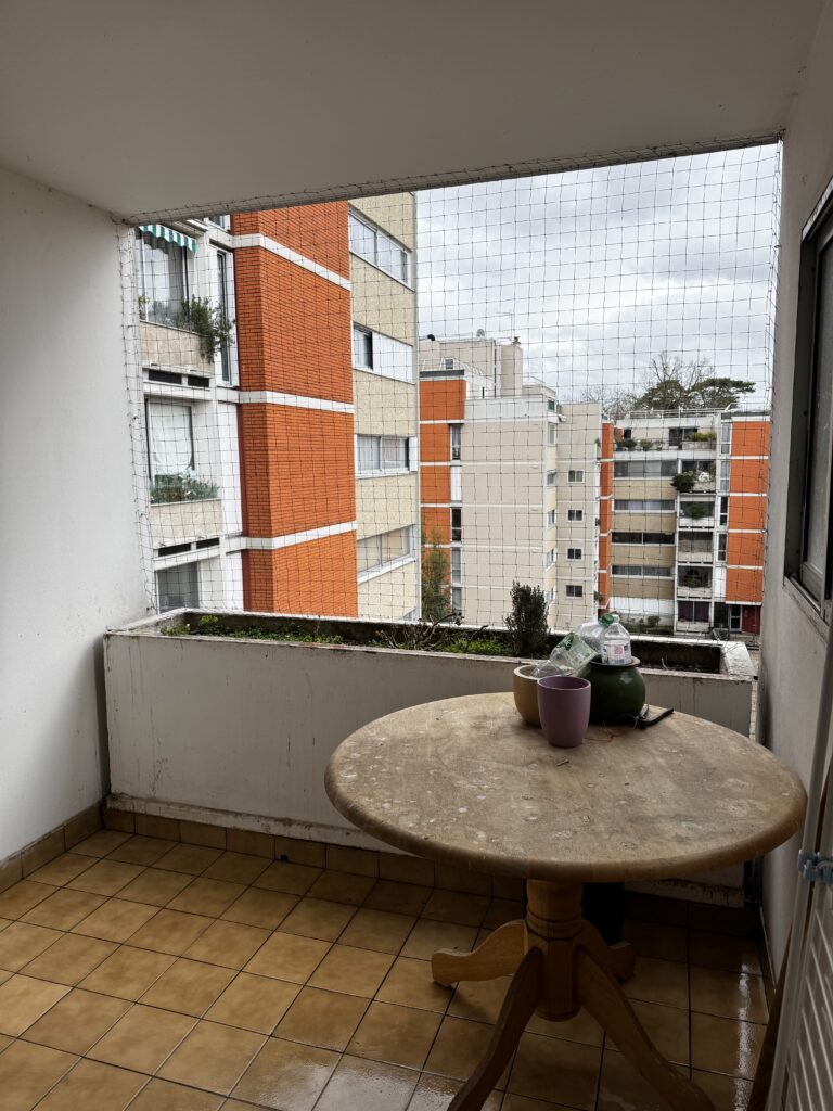 Pose de filet anti pigeons - balcon avec nettoyage et désinfection au sol  - immeuble situé à 77 Sucy en Brie 
